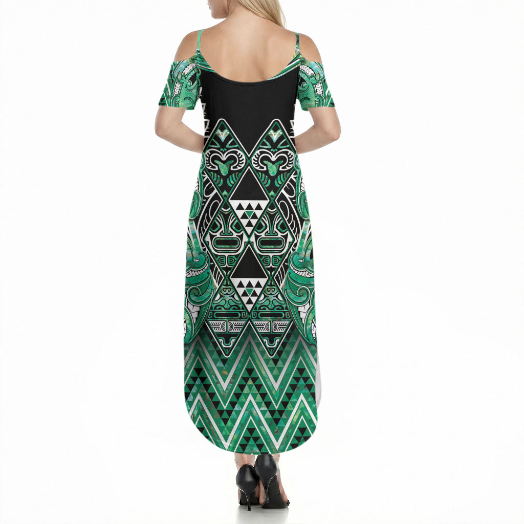 Aotearoa Ngati Awa Summer Maxi Dress Maori Tribal Green Marble Paua Shell Pattern