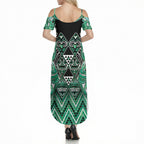 Aotearoa Ngati Awa Summer Maxi Dress Maori Tribal Green Marble Paua Shell Pattern