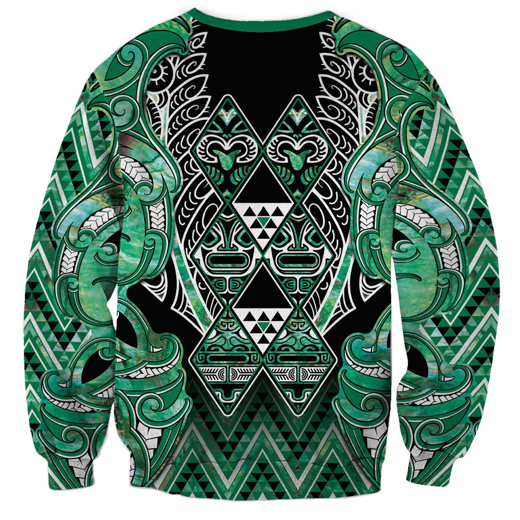 Aotearoa Ngati Awa Sweatshirt Maori Tribal Green Marble Paua Shell Pattern