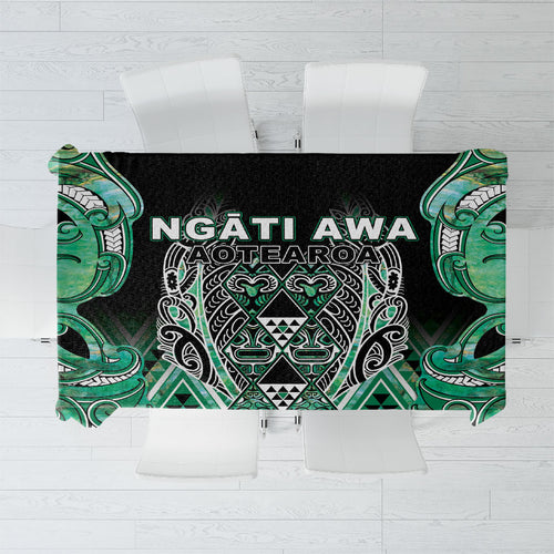 Aotearoa Ngati Awa Tablecloth Maori Tribal Green Marble Paua Shell Pattern