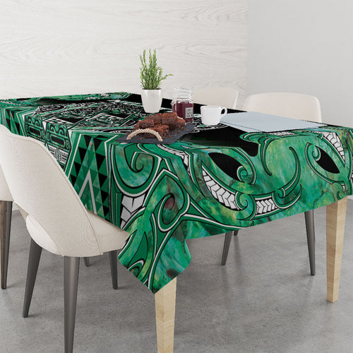 Aotearoa Ngati Awa Tablecloth Maori Tribal Green Marble Paua Shell Pattern