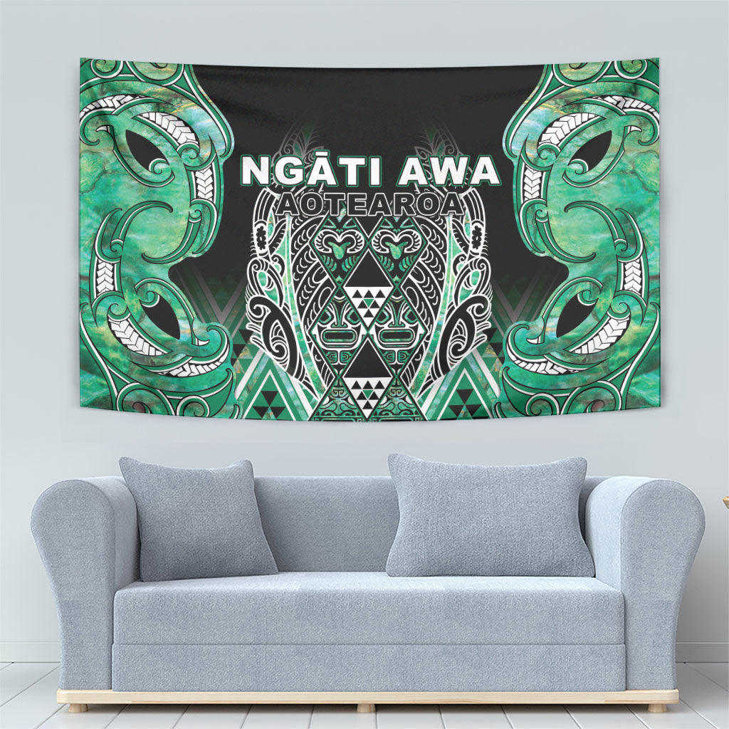 Aotearoa Ngati Awa Tapestry Maori Tribal Green Marble Paua Shell Pattern
