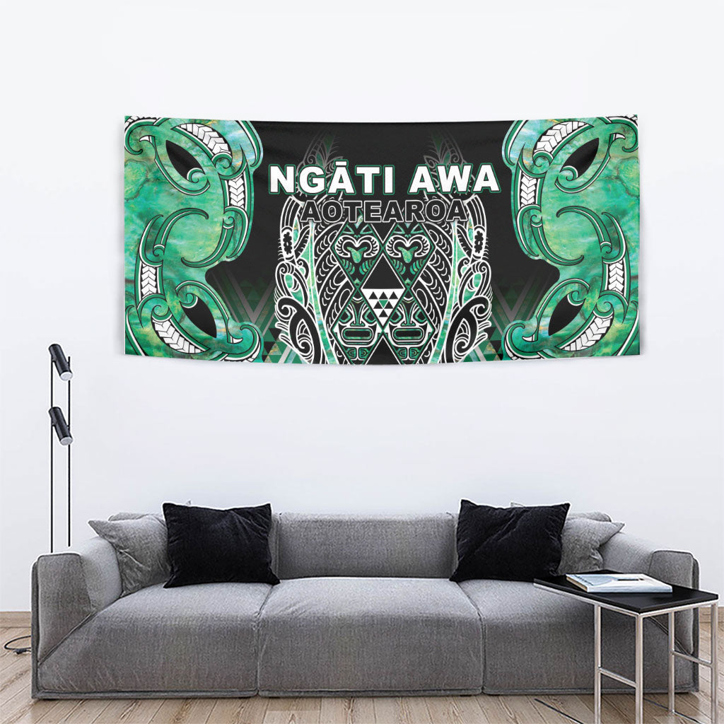 Aotearoa Ngati Awa Tapestry Maori Tribal Green Marble Paua Shell Pattern