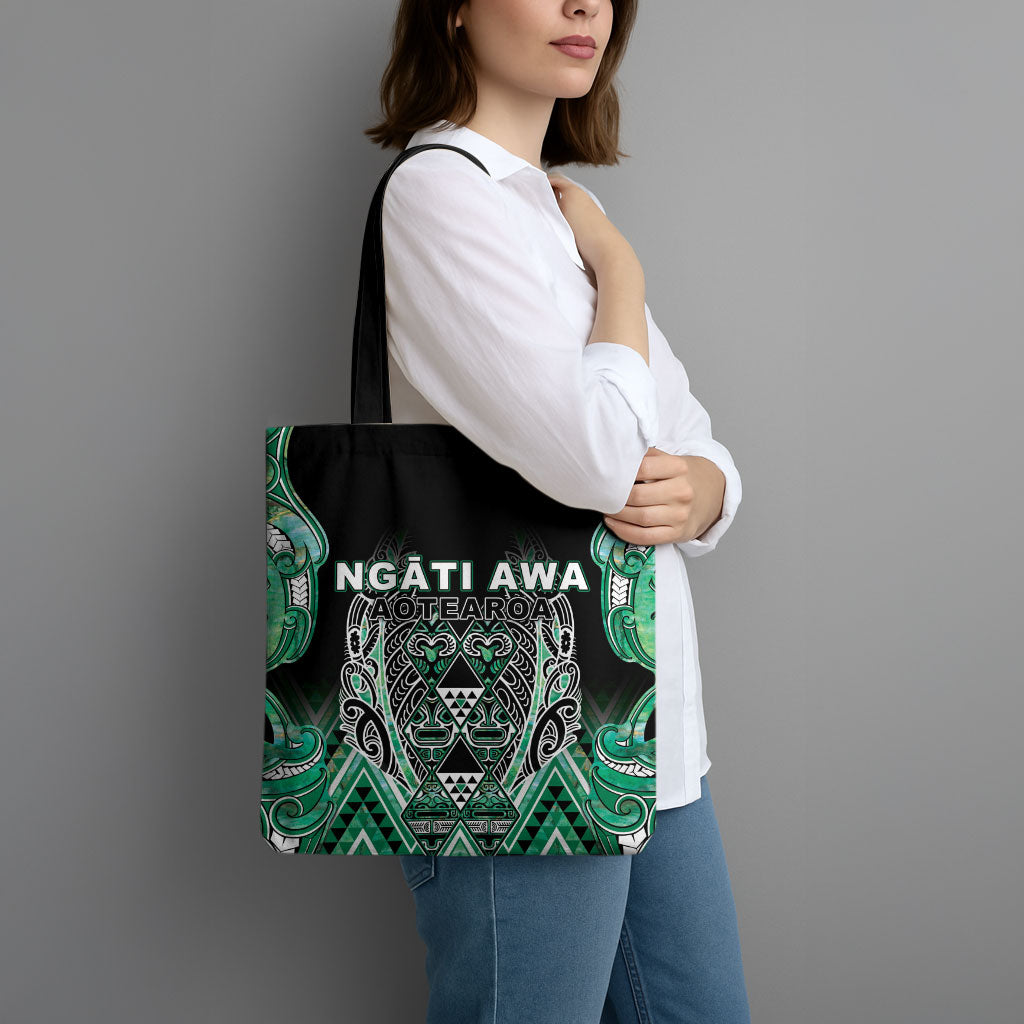 Aotearoa Ngati Awa Tote Bag Maori Tribal Green Marble Paua Shell Pattern