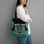 Aotearoa Ngati Awa Tote Bag Maori Tribal Green Marble Paua Shell Pattern