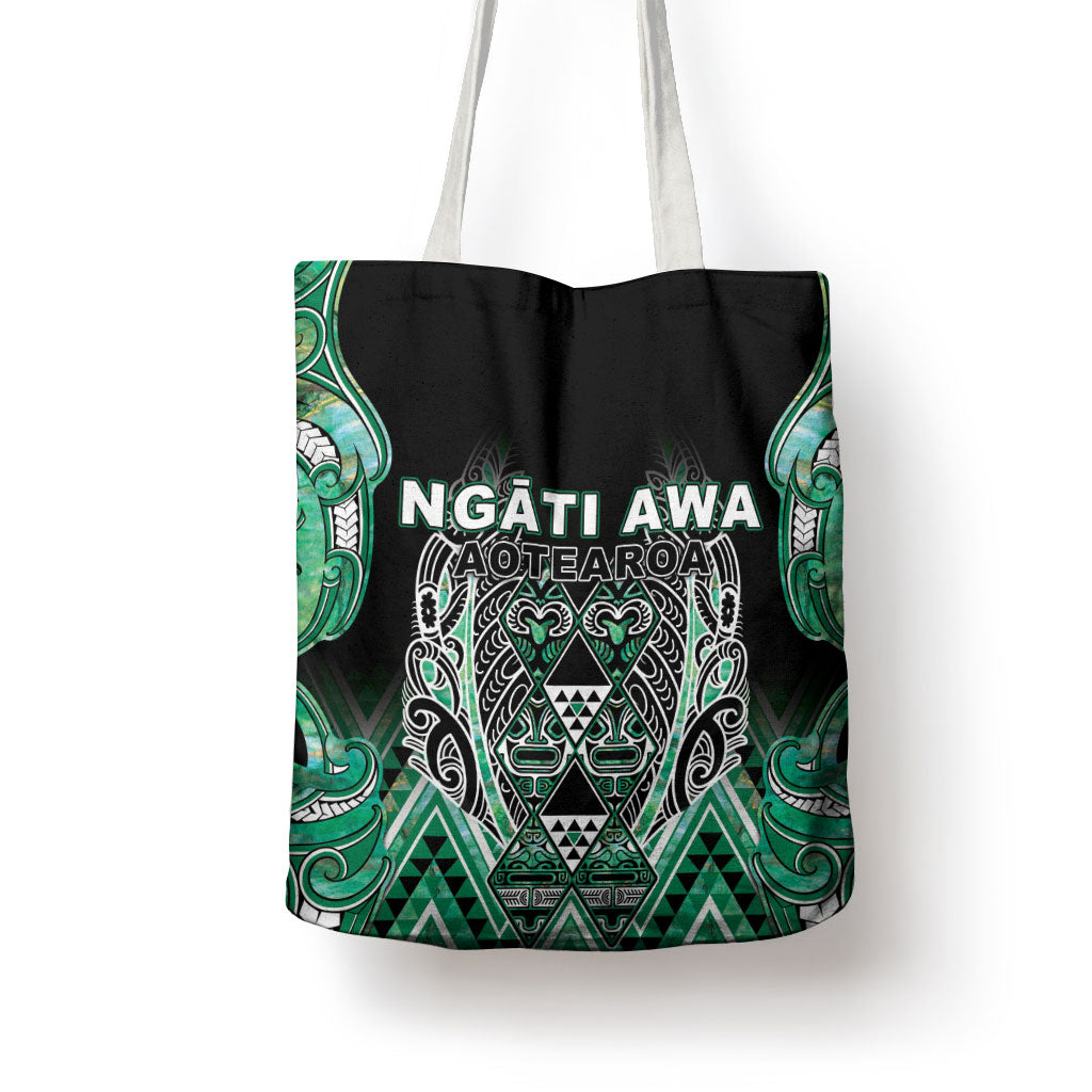 Aotearoa Ngati Awa Tote Bag Maori Tribal Green Marble Paua Shell Pattern