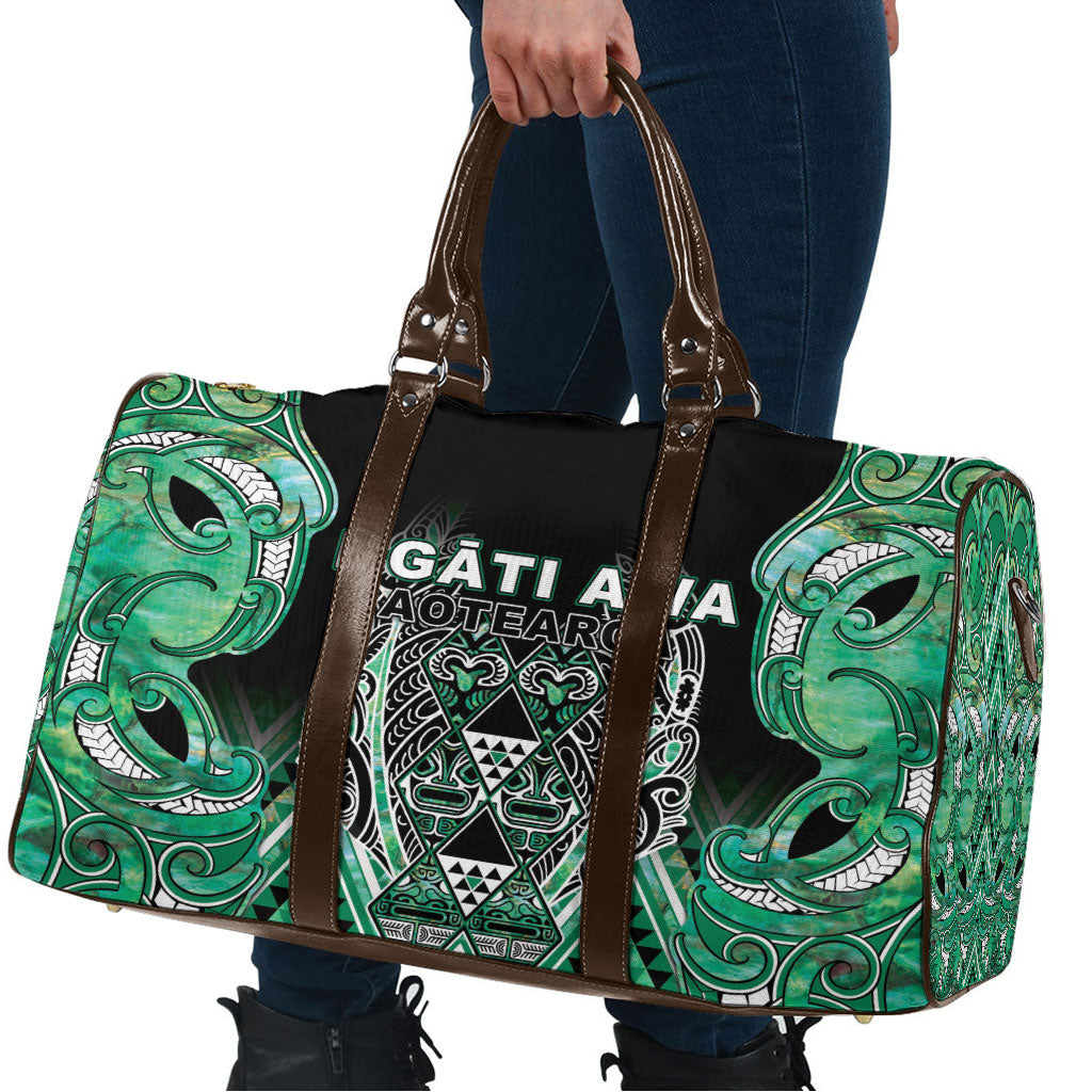 Aotearoa Ngati Awa Travel Bag Maori Tribal Green Marble Paua Shell Pattern