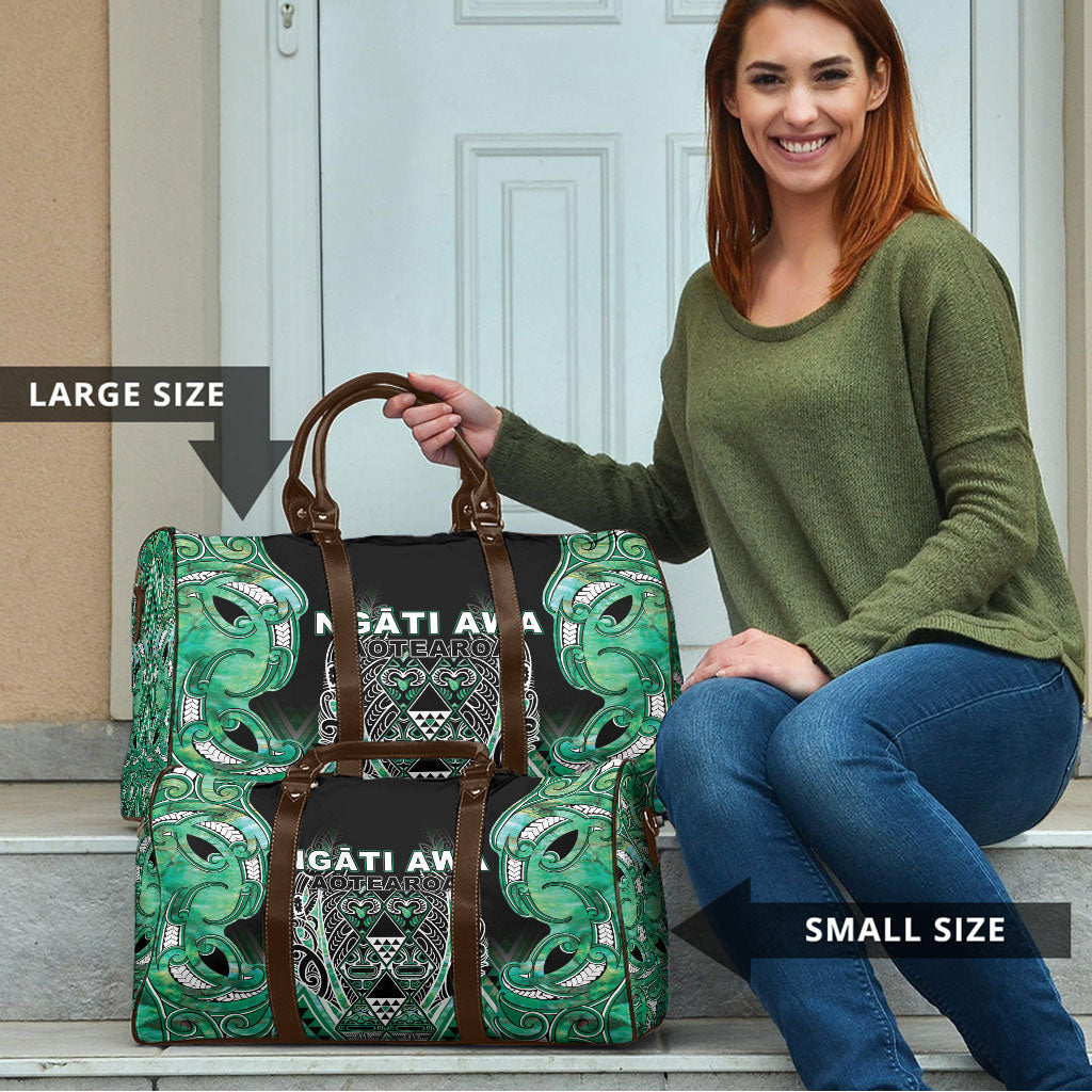 Aotearoa Ngati Awa Travel Bag Maori Tribal Green Marble Paua Shell Pattern