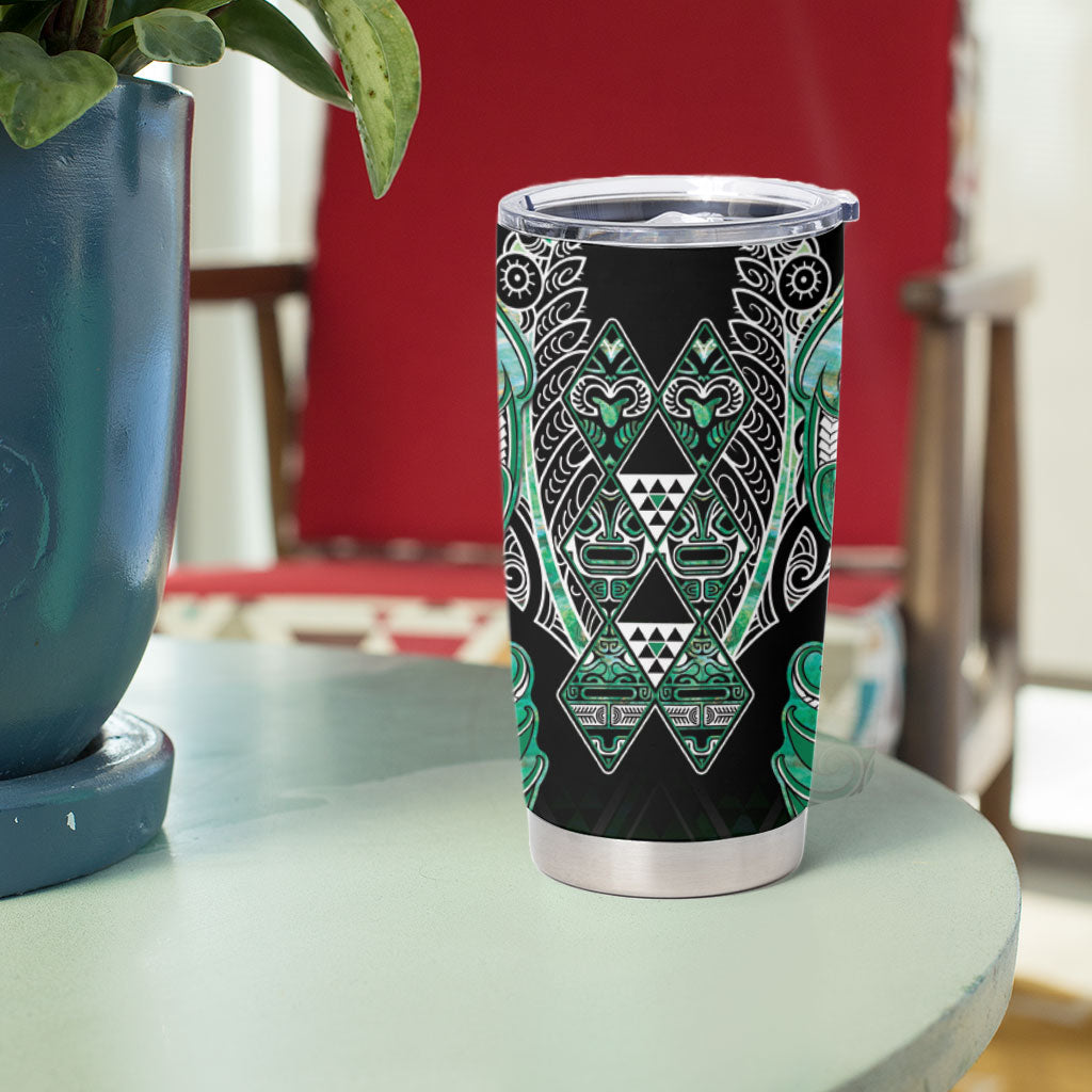 Aotearoa Ngati Awa Tumbler Cup Maori Tribal Green Marble Paua Shell Pattern