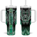 Aotearoa Ngati Awa Tumbler With Handle Maori Tribal Green Marble Paua Shell Pattern