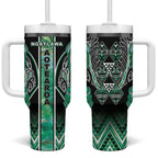 Aotearoa Ngati Awa Tumbler With Handle Maori Tribal Green Marble Paua Shell Pattern
