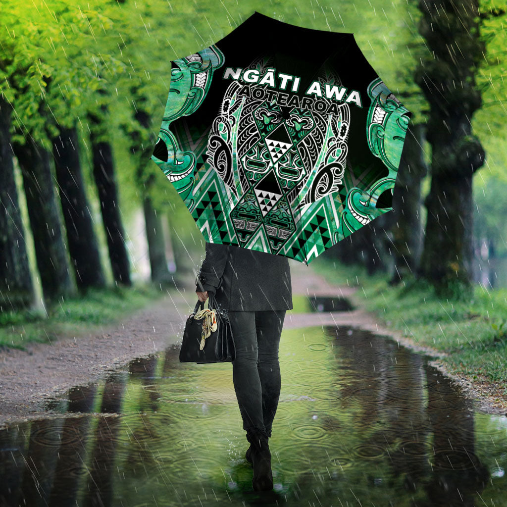 Aotearoa Ngati Awa Umbrella Maori Tribal Green Marble Paua Shell Pattern