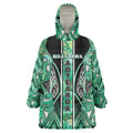 Aotearoa Ngati Awa Wearable Blanket Hoodie Maori Tribal Green Marble Paua Shell Pattern