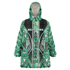 Aotearoa Ngati Awa Wearable Blanket Hoodie Maori Tribal Green Marble Paua Shell Pattern