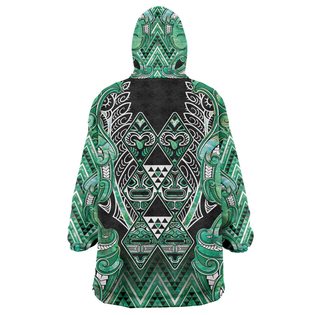Aotearoa Ngati Awa Wearable Blanket Hoodie Maori Tribal Green Marble Paua Shell Pattern