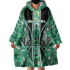 Aotearoa Ngati Awa Wearable Blanket Hoodie Maori Tribal Green Marble Paua Shell Pattern