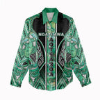 Aotearoa Ngati Awa Women Casual Shirt Maori Tribal Green Marble Paua Shell Pattern