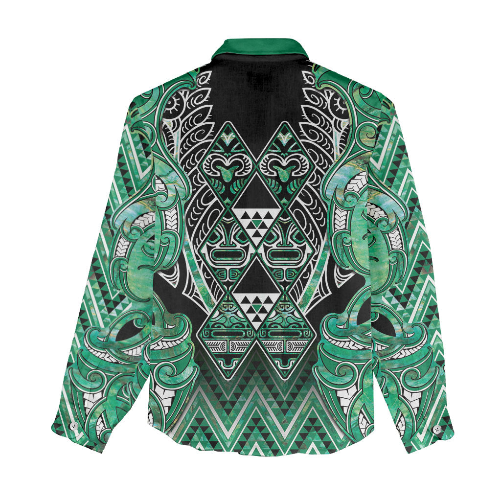 Aotearoa Ngati Awa Women Casual Shirt Maori Tribal Green Marble Paua Shell Pattern