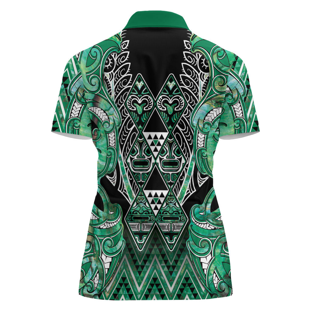 Aotearoa Ngati Awa Women Polo Shirt Maori Tribal Green Marble Paua Shell Pattern