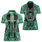 Aotearoa Ngati Awa Women Polo Shirt Maori Tribal Green Marble Paua Shell Pattern