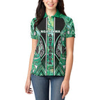 Aotearoa Ngati Awa Women Polo Shirt Maori Tribal Green Marble Paua Shell Pattern