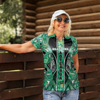 Aotearoa Ngati Awa Women Polo Shirt Maori Tribal Green Marble Paua Shell Pattern