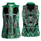 Aotearoa Ngati Awa Women Sleeveless Polo Shirt Maori Tribal Green Marble Paua Shell Pattern