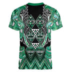 Aotearoa Ngati Awa Women V-Neck T-Shirt Maori Tribal Green Marble Paua Shell Pattern