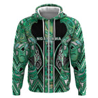Aotearoa Ngati Awa Zip Hoodie Maori Tribal Green Marble Paua Shell Pattern