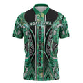Aotearoa Ngati Awa Zipper Polo Shirt Maori Tribal Green Marble Paua Shell Pattern