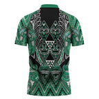 Aotearoa Ngati Awa Zipper Polo Shirt Maori Tribal Green Marble Paua Shell Pattern