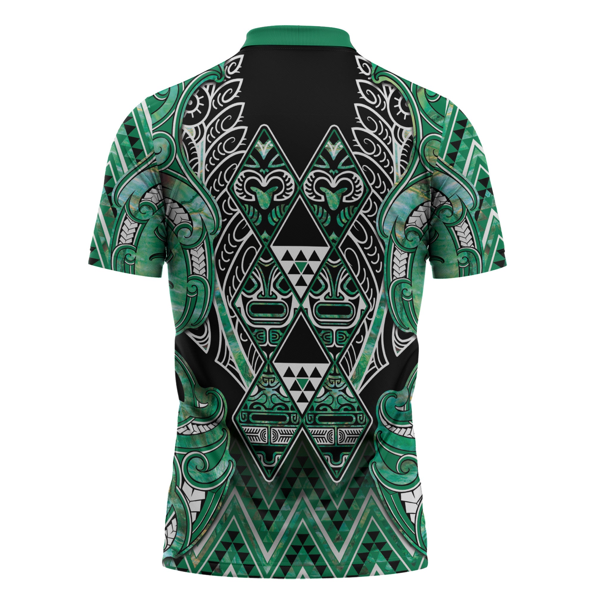 Aotearoa Ngati Awa Zipper Polo Shirt Maori Tribal Green Marble Paua Shell Pattern
