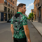 Aotearoa Ngati Awa Zipper Polo Shirt Maori Tribal Green Marble Paua Shell Pattern