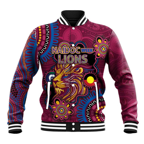 Custom NAIDOC Week Brisbane Lions Baseball Jacket Australian Aboriginal Art