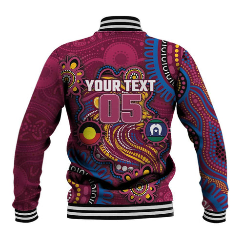 Custom NAIDOC Week Brisbane Lions Baseball Jacket Australian Aboriginal Art