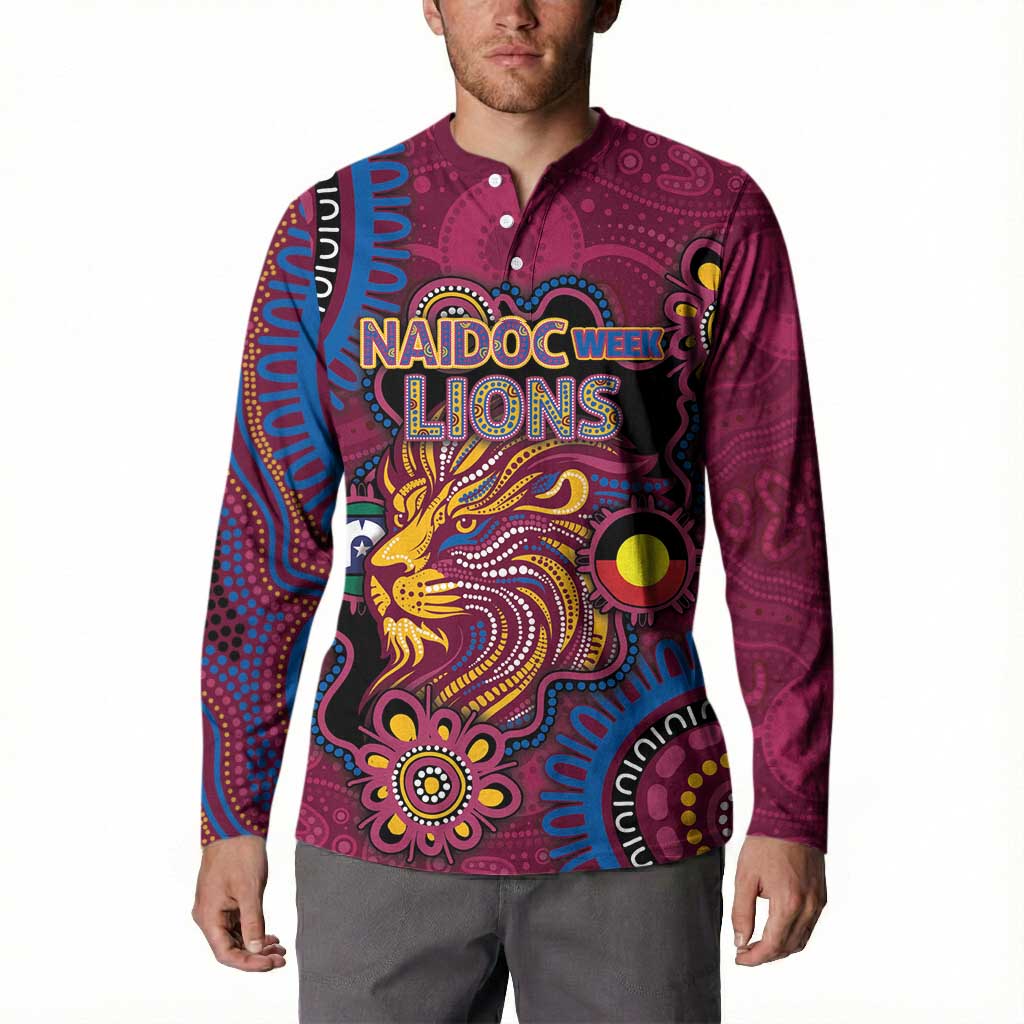 Custom NAIDOC Week Brisbane Lions Button Sweatshirt Australian Aboriginal Art