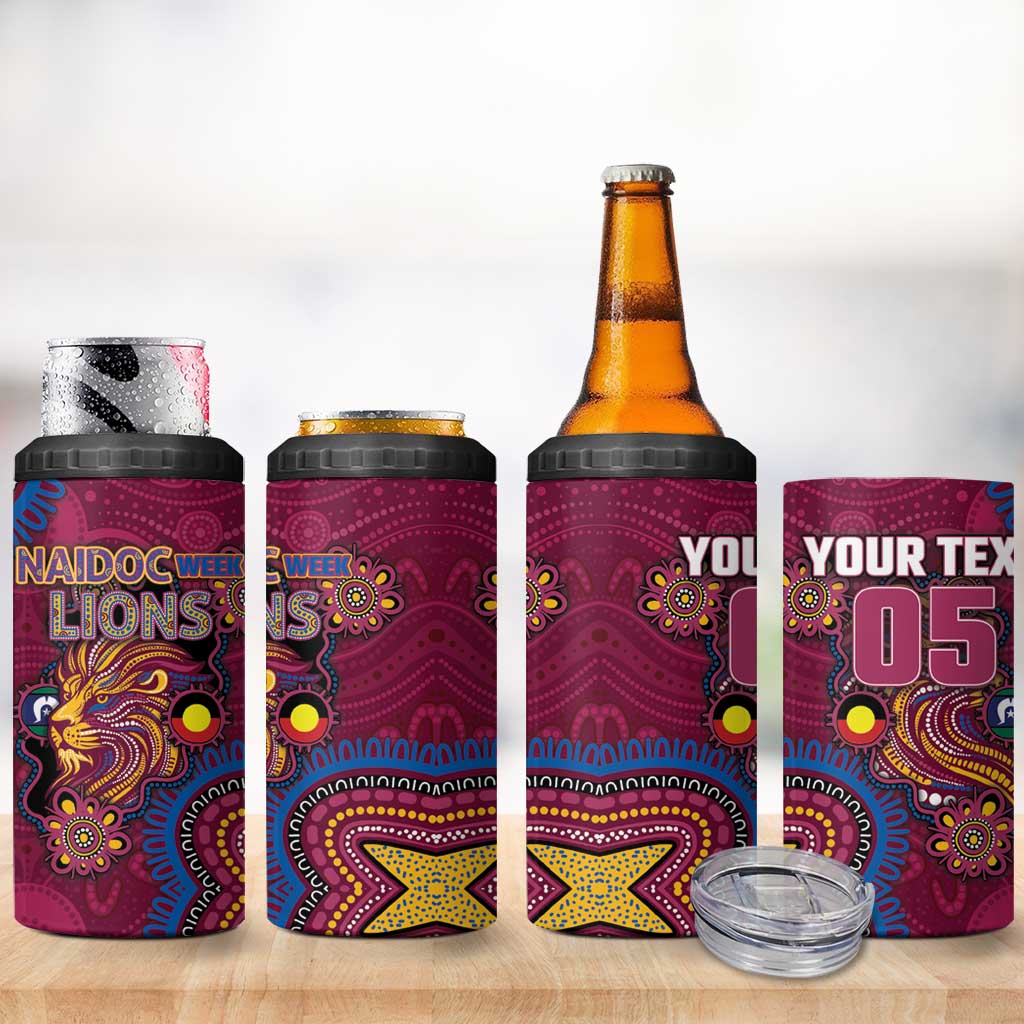 Custom NAIDOC Week Brisbane Lions 4 in 1 Can Cooler Tumbler Australian Aboriginal Art