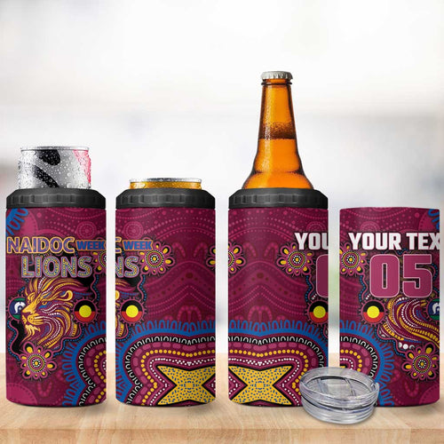 Custom NAIDOC Week Brisbane Lions 4 in 1 Can Cooler Tumbler Australian Aboriginal Art