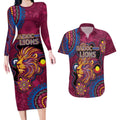 Custom NAIDOC Week Brisbane Lions Couples Matching Long Sleeve Bodycon Dress and Hawaiian Shirt Australian Aboriginal Art