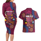 Custom NAIDOC Week Brisbane Lions Couples Matching Long Sleeve Bodycon Dress and Hawaiian Shirt Australian Aboriginal Art