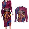 Custom NAIDOC Week Brisbane Lions Couples Matching Long Sleeve Bodycon Dress and Long Sleeve Button Shirt Australian Aboriginal Art