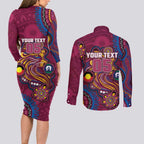 Custom NAIDOC Week Brisbane Lions Couples Matching Long Sleeve Bodycon Dress and Long Sleeve Button Shirt Australian Aboriginal Art