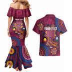 Custom NAIDOC Week Brisbane Lions Couples Matching Mermaid Dress and Hawaiian Shirt Australian Aboriginal Art