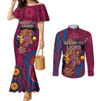 Custom NAIDOC Week Brisbane Lions Couples Matching Mermaid Dress and Long Sleeve Button Shirt Australian Aboriginal Art