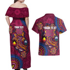 Custom NAIDOC Week Brisbane Lions Couples Matching Off Shoulder Maxi Dress and Hawaiian Shirt Australian Aboriginal Art
