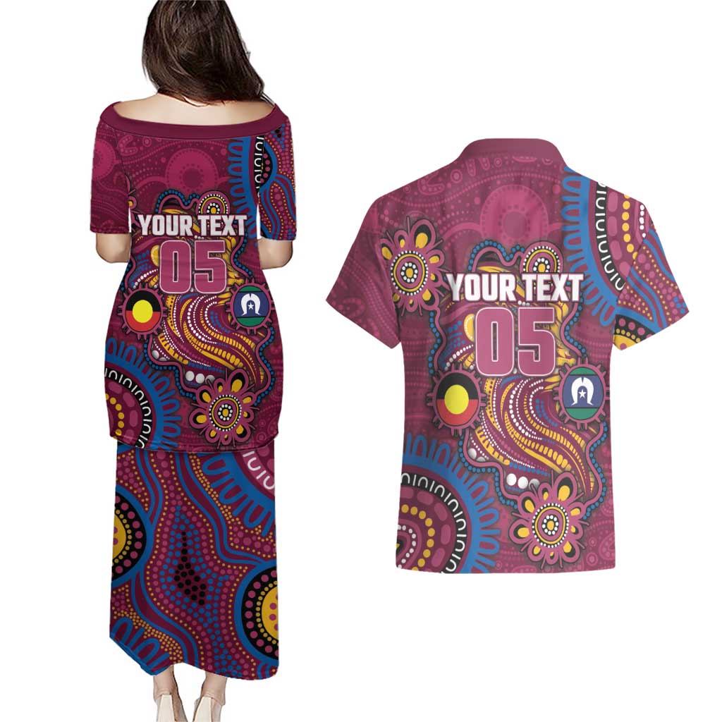 Custom NAIDOC Week Brisbane Lions Couples Matching Puletasi and Hawaiian Shirt Australian Aboriginal Art