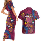 Custom NAIDOC Week Brisbane Lions Couples Matching Short Sleeve Bodycon Dress and Hawaiian Shirt Australian Aboriginal Art