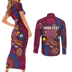 Custom NAIDOC Week Brisbane Lions Couples Matching Short Sleeve Bodycon Dress and Long Sleeve Button Shirt Australian Aboriginal Art