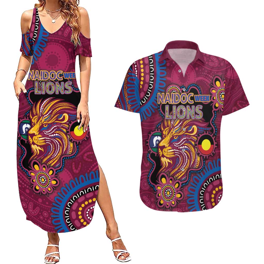 Custom NAIDOC Week Brisbane Lions Couples Matching Summer Maxi Dress and Hawaiian Shirt Australian Aboriginal Art