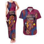 Custom NAIDOC Week Brisbane Lions Couples Matching Tank Maxi Dress and Hawaiian Shirt Australian Aboriginal Art